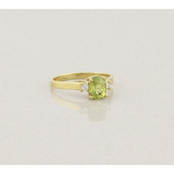 18k Yellow Gold Natural Yellow Green Grossularite Garnet & Diamond Ring Size 8 - Picture 4 of 8